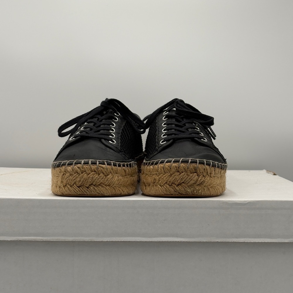 Marc Fisher LTD Womens Sneakers 7.5 Black Mesh Leather Platform Espadrille - Picture 3 of 8